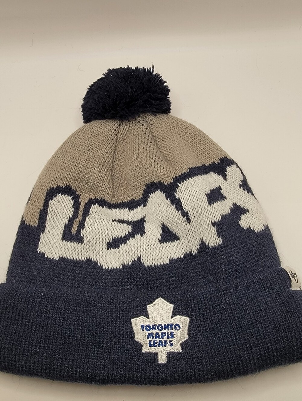 47 Kids Pom Beanie - Navy, Tan & White